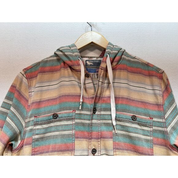 Modern Amusement Men's Hooded Button-Up Shirt Jacket Stretch Size M Multi Stripe - Picture 5 of 12
